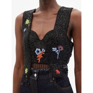 Ganni Cropped Beaded Embellished Top Size 40 US 8